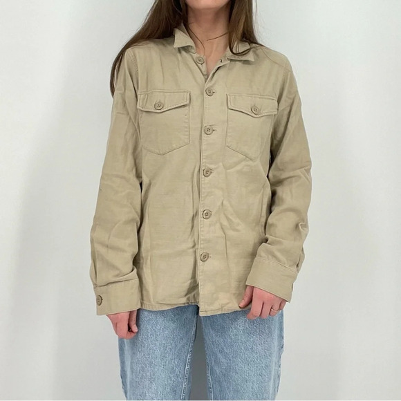 boho minimalist oatmeal jacket button down lightweight size s - Picture 2 of 10